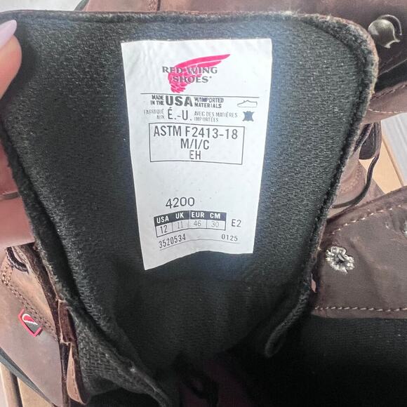 Red Wing 4200 Waterproof Work Boots Mens 12 EE Wide Brown Leather Safety Toe USA - Picture 3 of 7